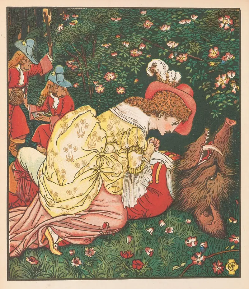 A detailed illustration depicting the theme of beauty and the beast.