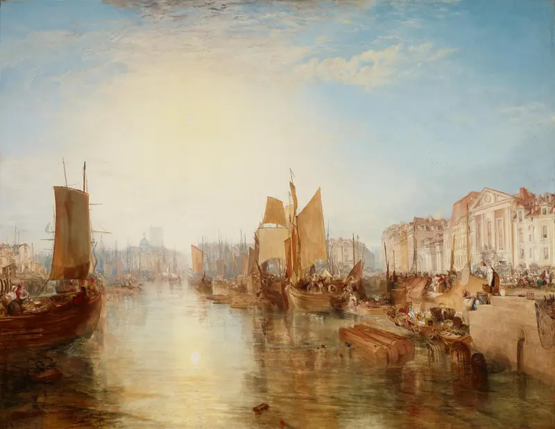 The Harbor of Dieppe, oil painting by Joseph Mallord William Turner, depicting tumultuous waves and a harbor.