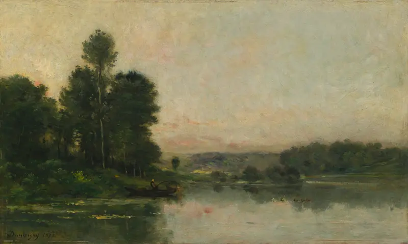 Landscape of hillsides and sky, oil on canvas by Charles François Daubigny