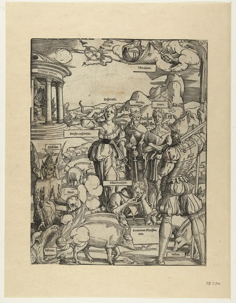 Genre scene of a young man at a trough, paper by Cornelis Anthonisz