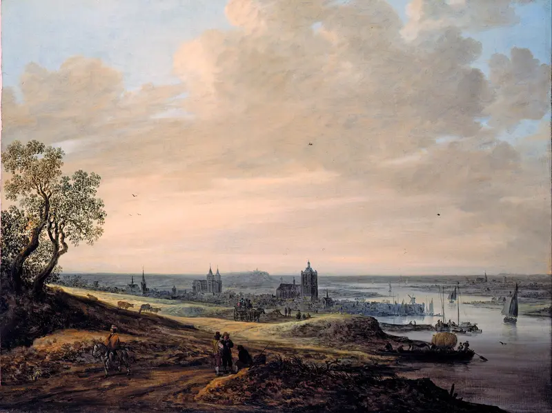 Panorama landscape with a river and horizon by Jan van Goyen, oil painting