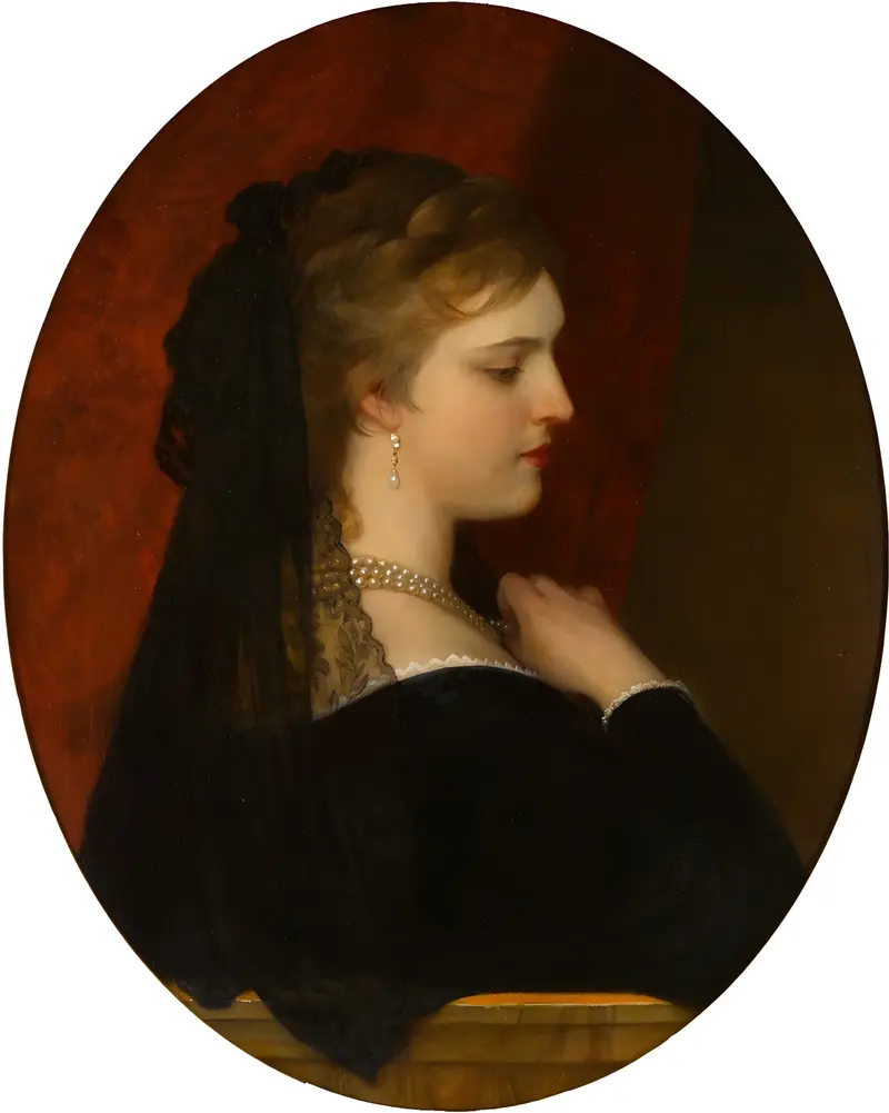 A Venetian lady by Eugen von Blaas captures the elegance of a woman in traditional attire.