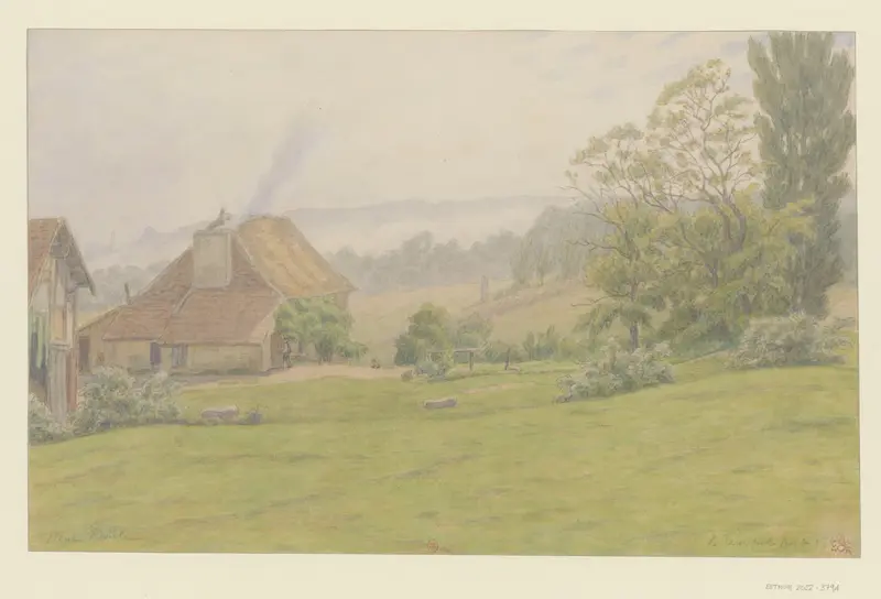 Watercolour by Henri Rivière depicting a solitary figure in a somber landscape