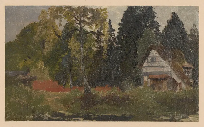 Landscape featuring a house in Pełcznica by Adolf Dressler, oil painting