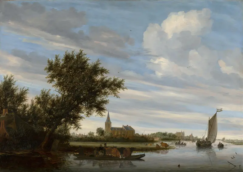 River View with Church and Ferry, oil painting by Jacob Salomonsz. van Ruysdael