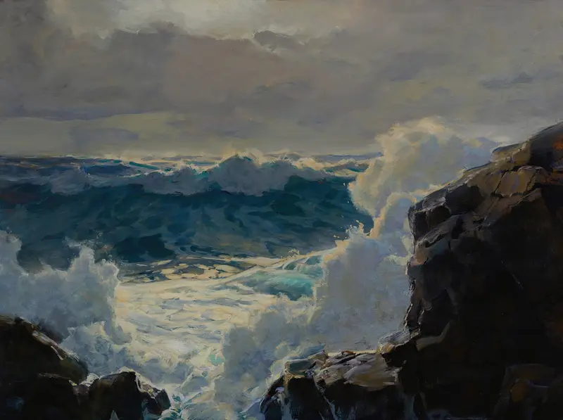 Breaking Waves by Frederick Judd Waugh, oil painting depicting turbulent sea.