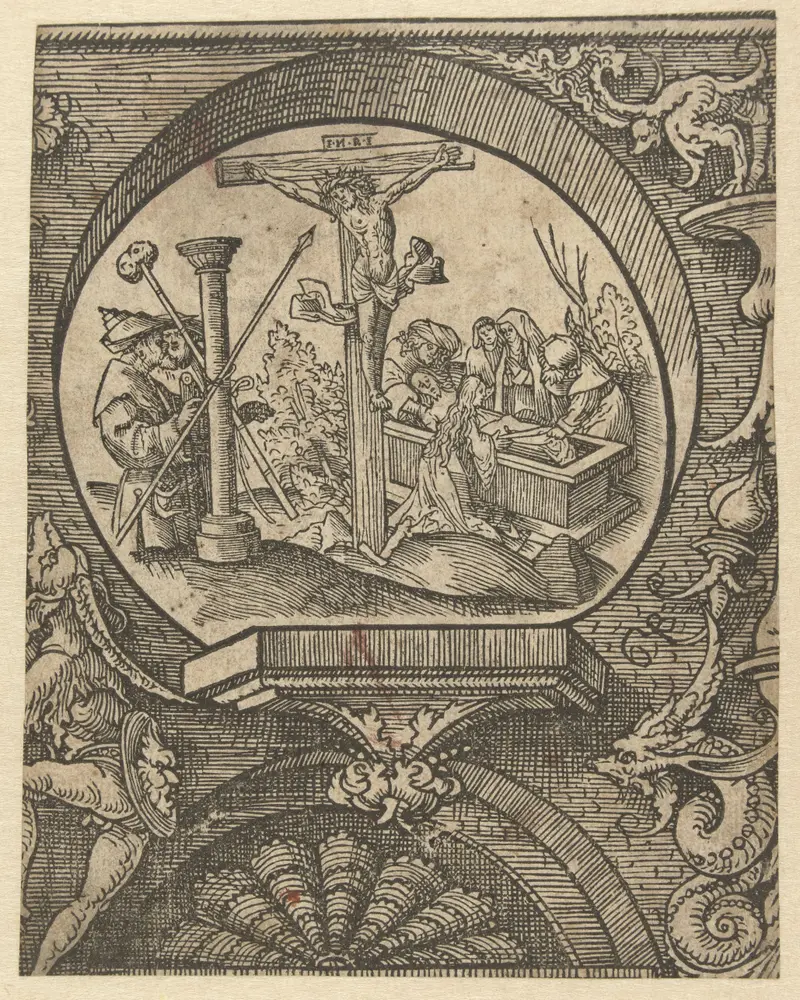Crucifixion and burial of Christ, paper by Jacob Cornelisz van Oostsanen
