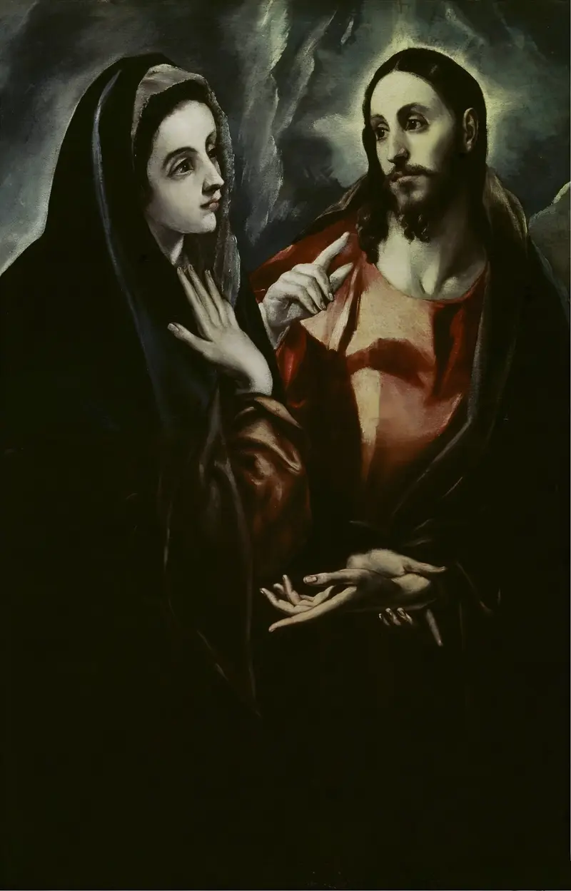 El Greco's painting depicts Christ bidding farewell to his mother, Mary, filled with emotion.