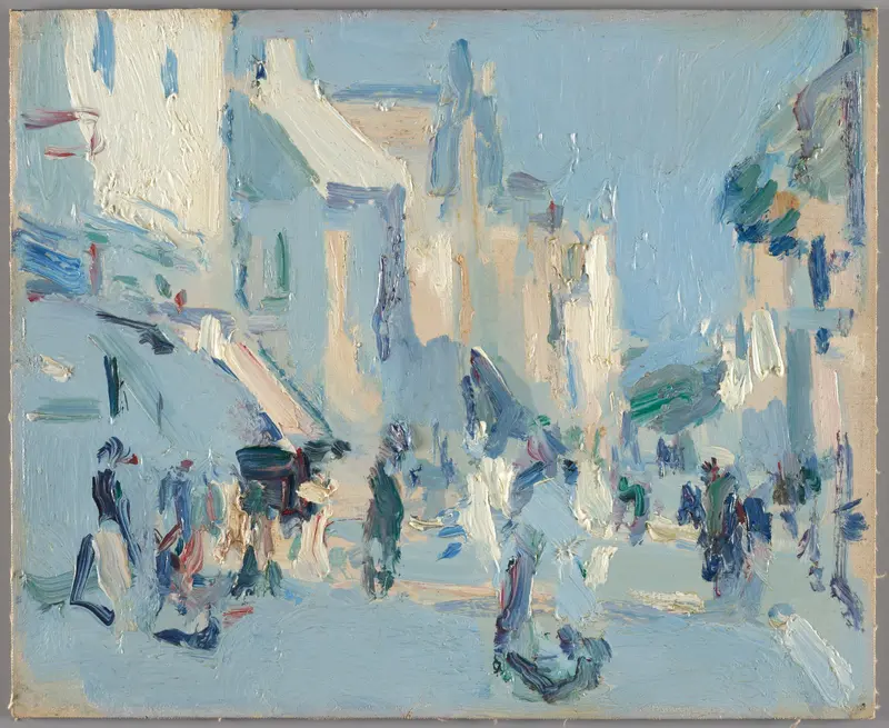 Paris-Plage by Samuel John Peploe, oil painting depicting a beach scene with vibrant blues.