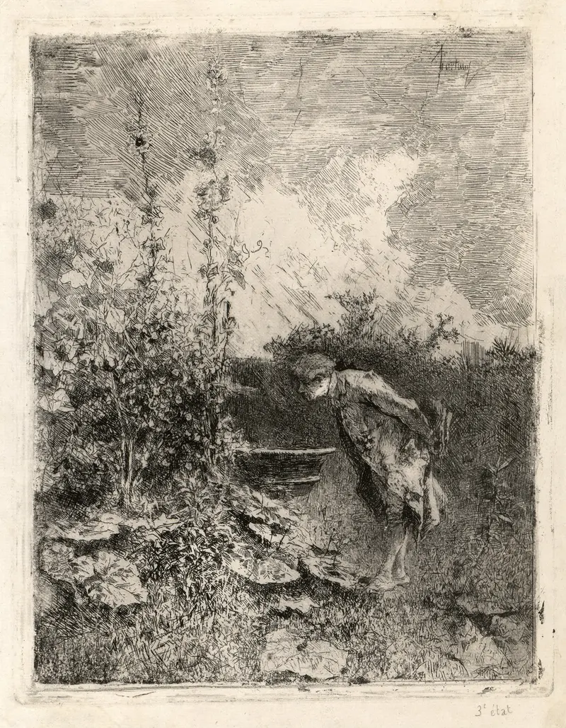 A detailed depiction of a botanist at work, showcasing the beauty of nature.