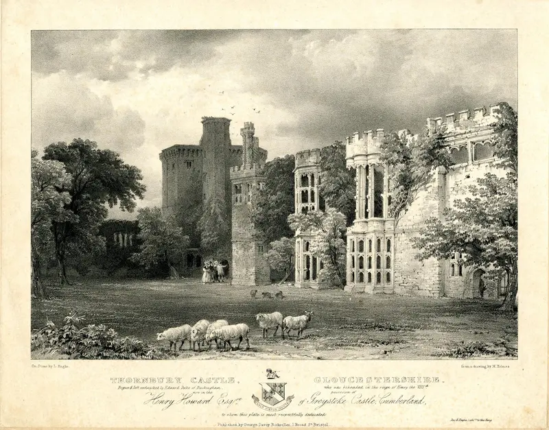 Thornbury Castle, Gloucestershire by Louis Haghe, lithograph depicting a historic landscape.