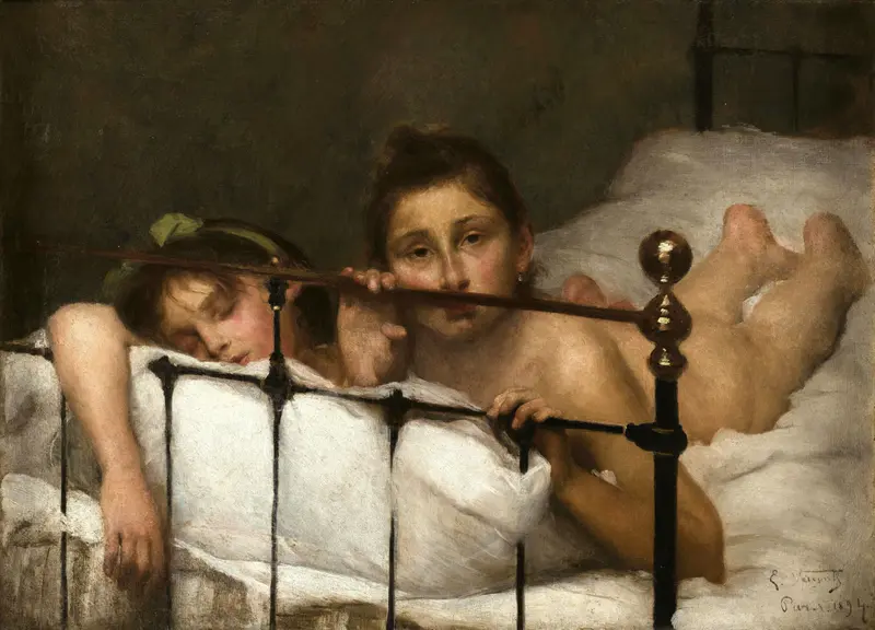 A painting depicting two sisters enjoying a summer day.