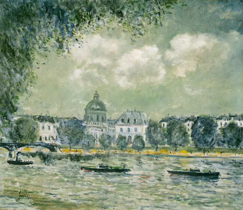 Landscape along the Seine with the Institut de France, oil painting by Alfred Sisley