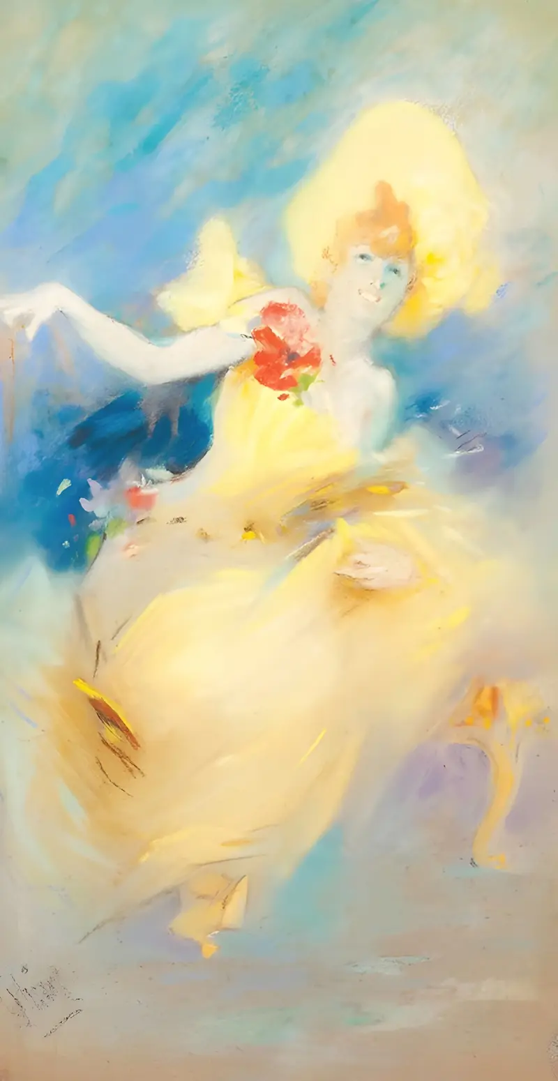 A vibrant depiction of a dancing girl by Jules Chéret.
