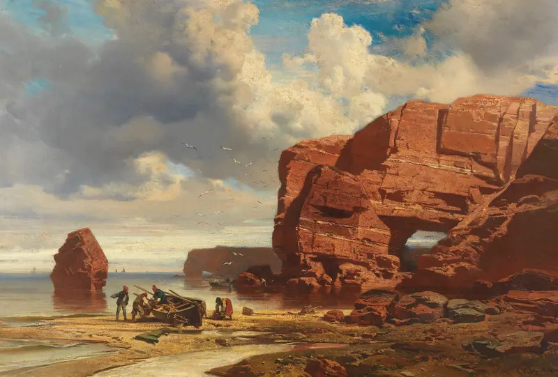 Strand bei Dieppe by Charles Hoguet, oil on canvas depicting a serene marine landscape.