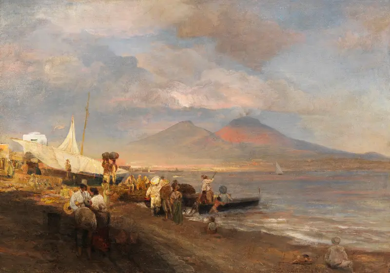 Landscape of the Bay of Naples with Mount Vesuvius, oil on canvas by Oswald Achenbach