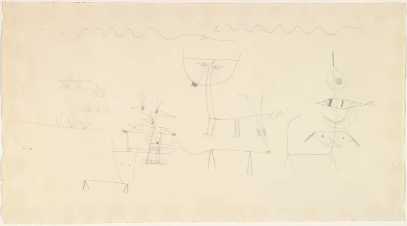 Paul Klee's 'Tiergarten' features a whimsical landscape filled with vibrant colors.