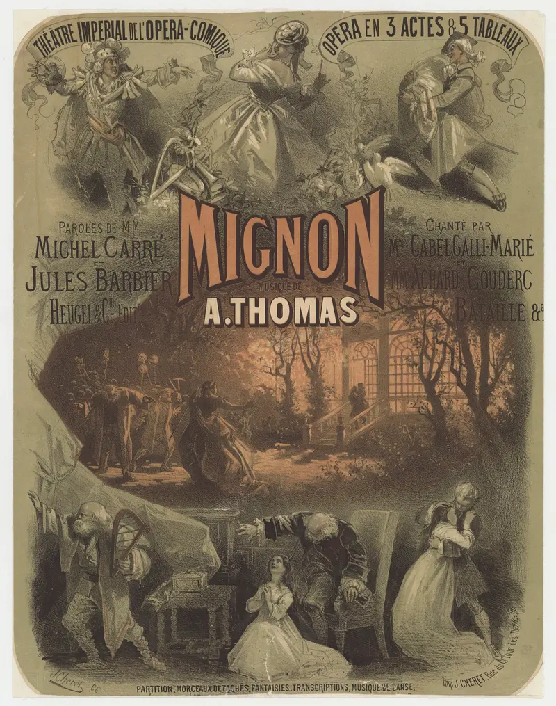 A vibrant poster for the opera Mignon by Jules Chéret.
