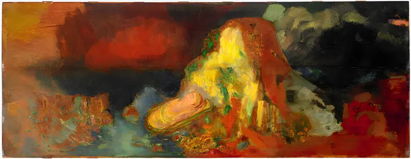 The Death of Orpheus, oil on panel by Odilon Redon, depicting Orpheus in a surreal landscape.
