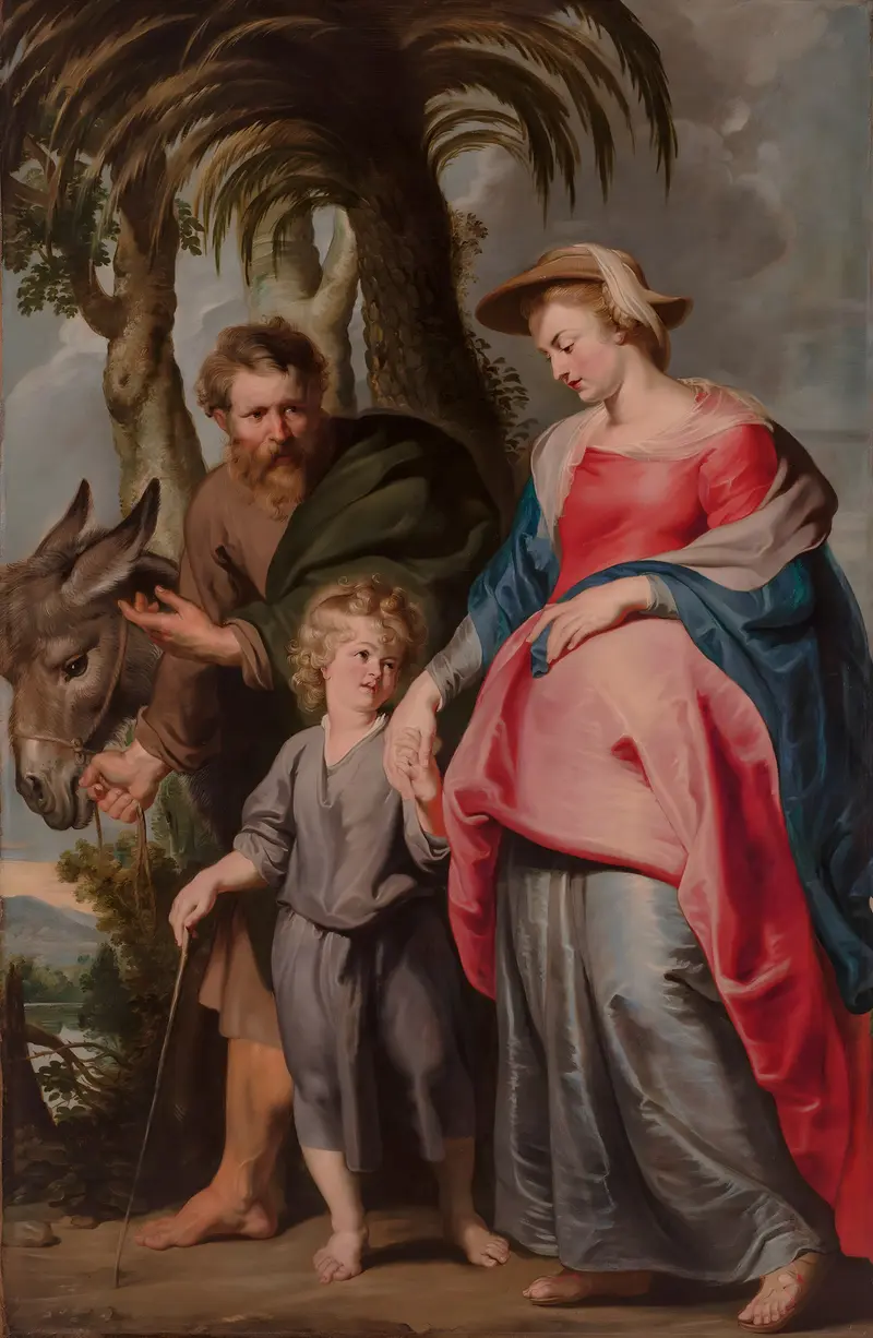 The Holy Family returning from Egypt, depicting a hopeful moment of their journey home.