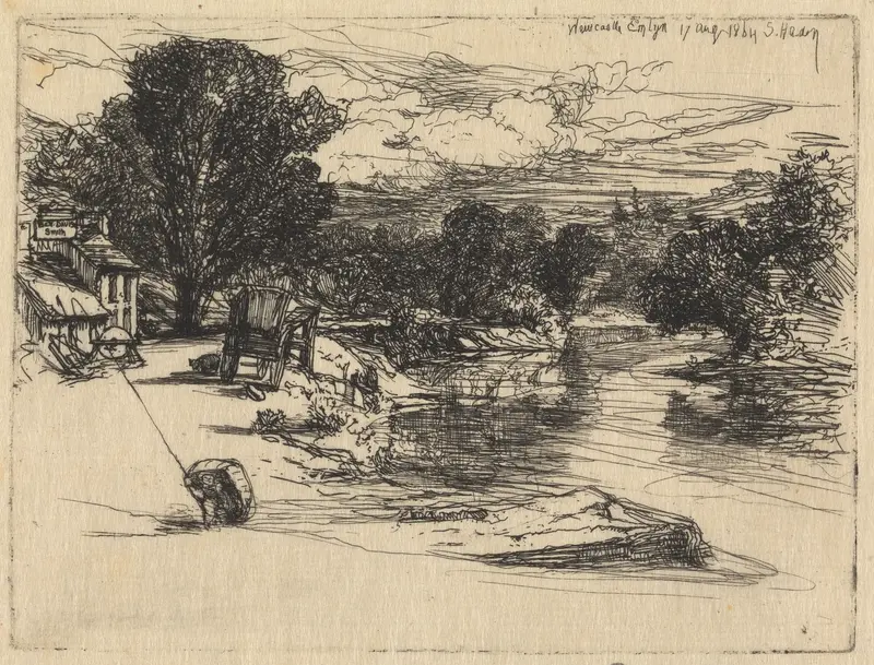 Landscape with a river at sunset by Francis Seymour Haden, oil painting