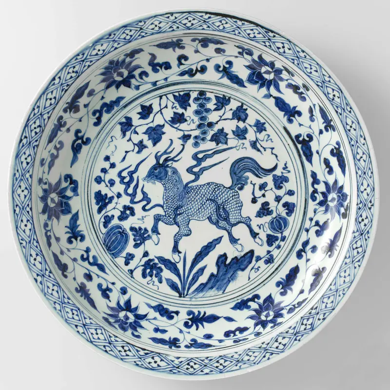 Charger with a qilin, ceramic, unknown artist