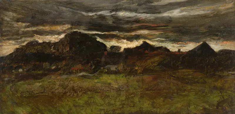 Landscape near Dachau, oil on canvas by Joseph Frank Currier, depicting rolling hills and a tranquil sky.