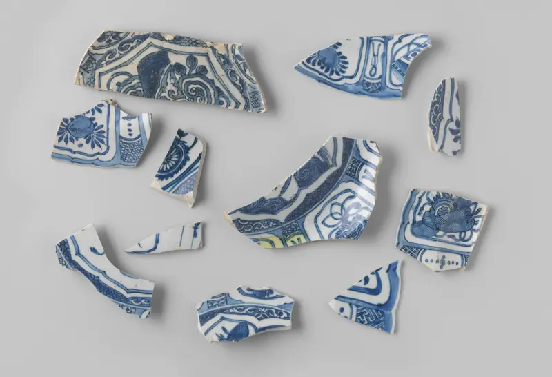 Fragments of a ship's porcelain from the Dutch Golden Age by Unknown Artist, medium: bone