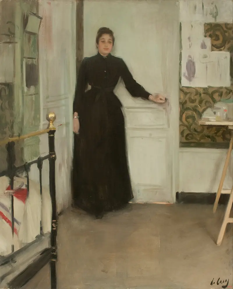 A depiction of a cozy interior scene by Ramón Casas.