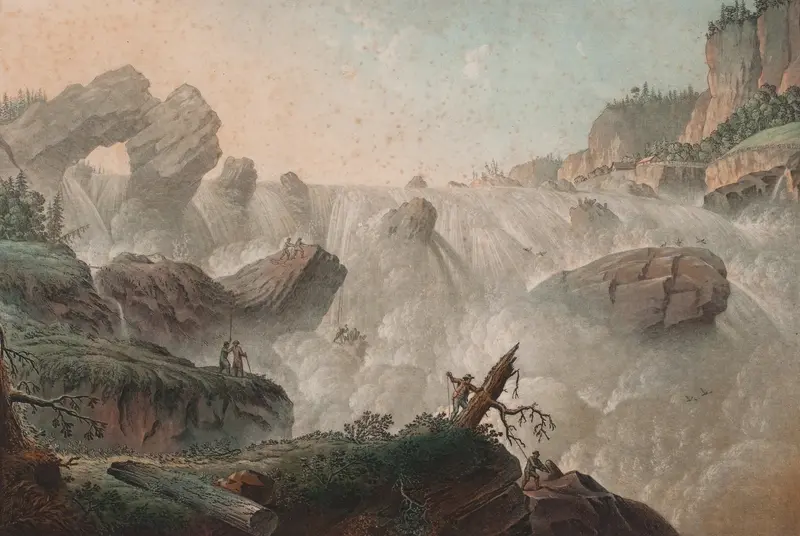 Hoffossen på Ringeriket by Erik Pauelsen, oil on canvas depicting a waterfall and rocky landscape.