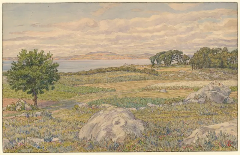 Marine lithograph by Henri Rivière depicting a serene sea and horizon.