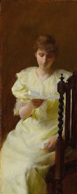 A portrait of a woman in a yellow dress, showcasing Impressionist techniques.