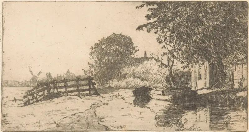 Landscape with water and house by Willem Adrianus Grondhout, Impressionism