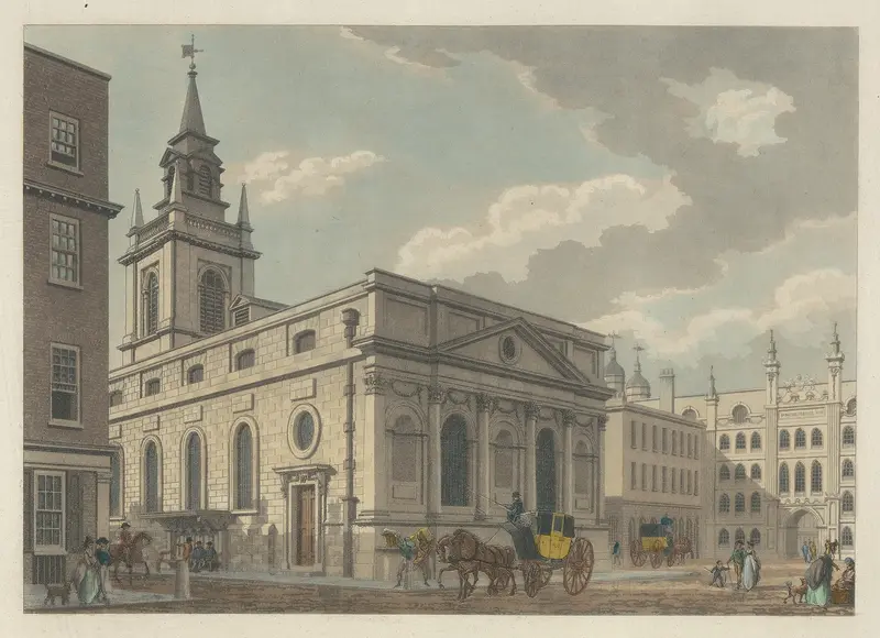 St. Laurence’s Church and Guild-Hall by Thomas Malton, 1798, architecture, stonework, golden light