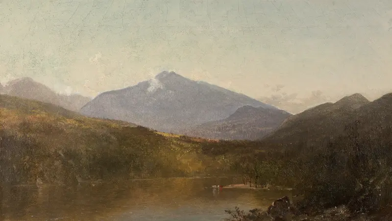 Landscape of mountains under a blue sky by John Frederick Kensett, oil painting