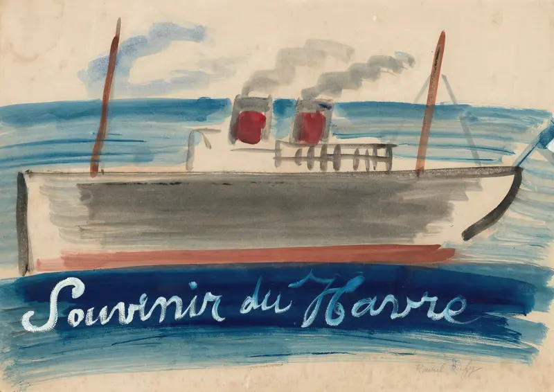 Souvenir du Havre by Raoul Dufy, oil painting depicting a harbor with vibrant colors.