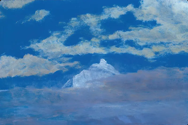 Cloud Study With Mountain Peak by Albert Bierstadt, oil painting depicting clouds and a mountain.