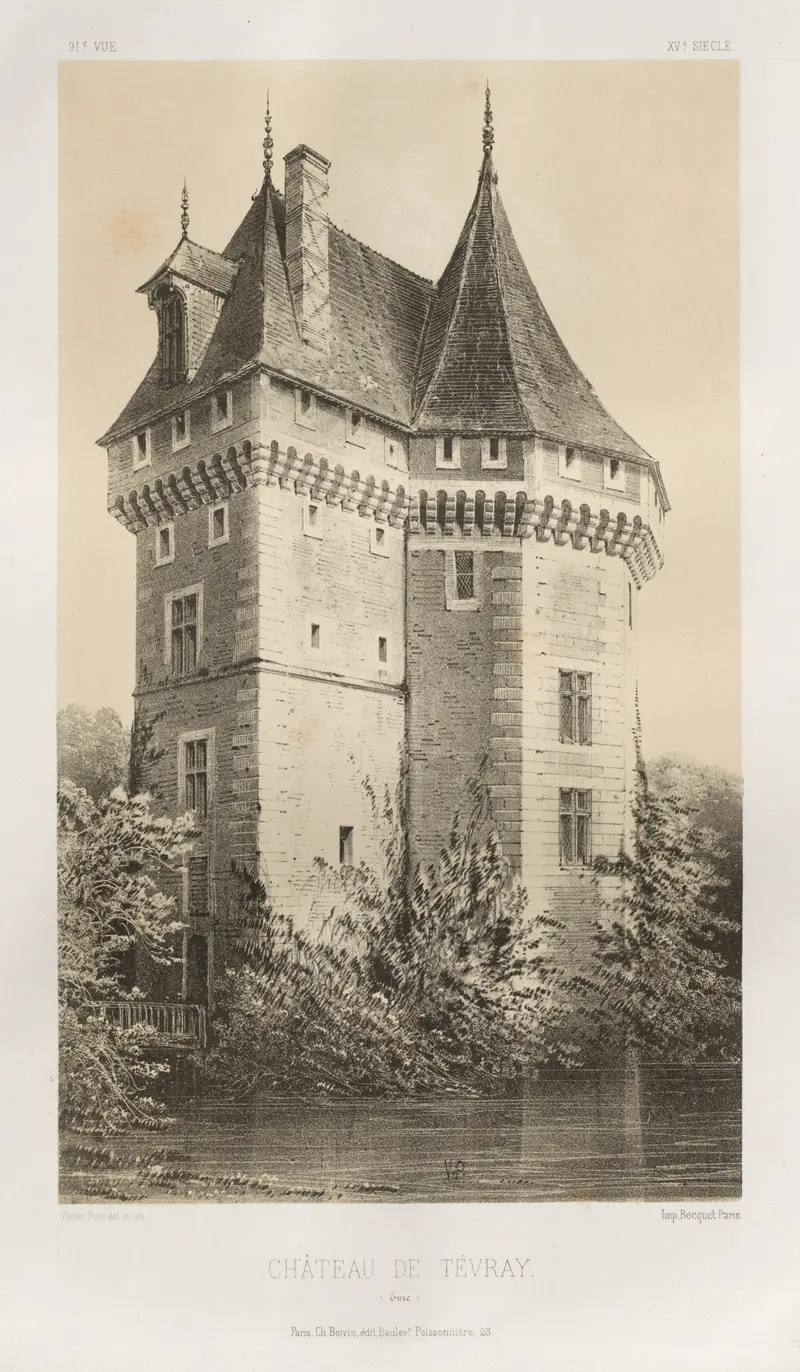 Landscape oil painting of Château de Tévray by Victor Petit