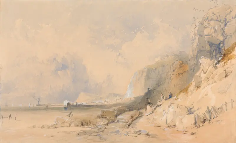 Landscape with figures on a cliff path, oil painting by James Baker Pyne