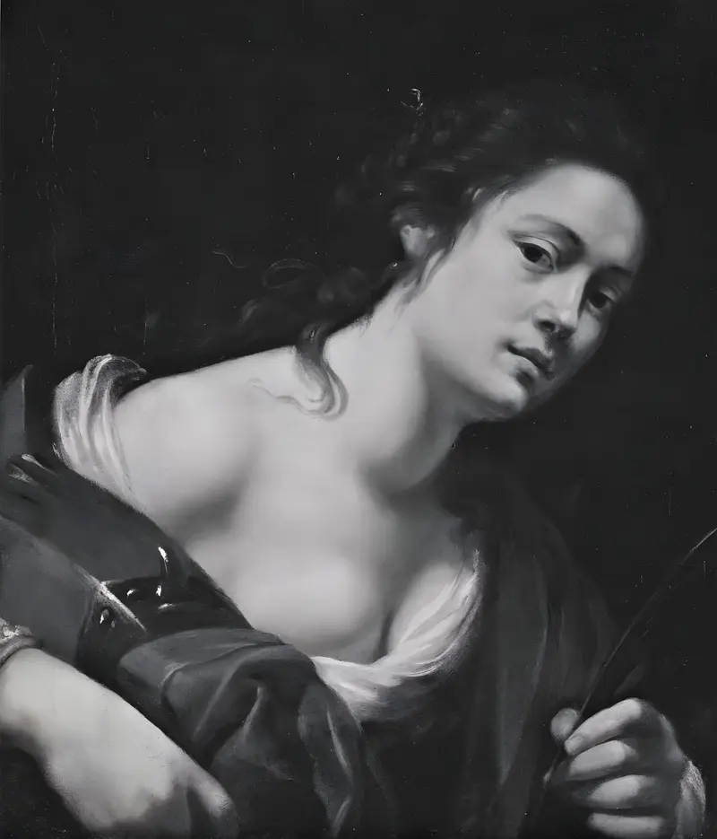 Saint Catherine of Alexandria by Artemisia Gentileschi, depicting the saint in serene defiance before her martyrdom.
