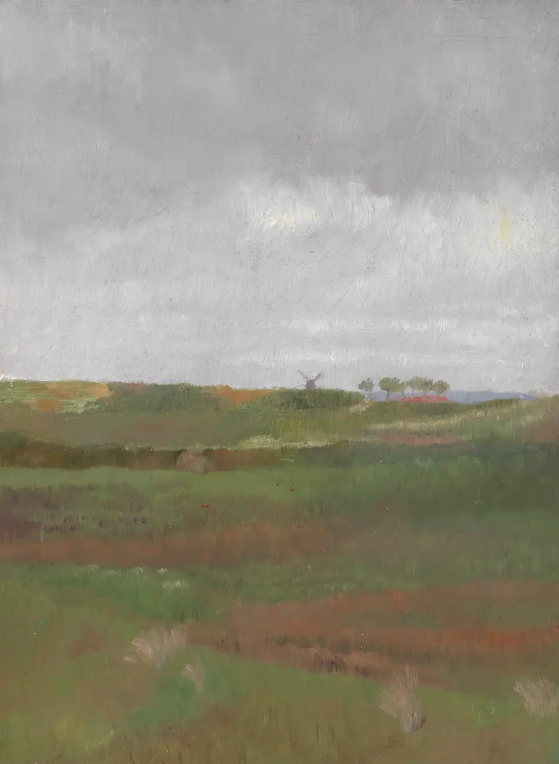 Dünenlandschaft am Abend by Emilie Mediz-Pelikan, oil painting depicting gentle dunes at twilight.