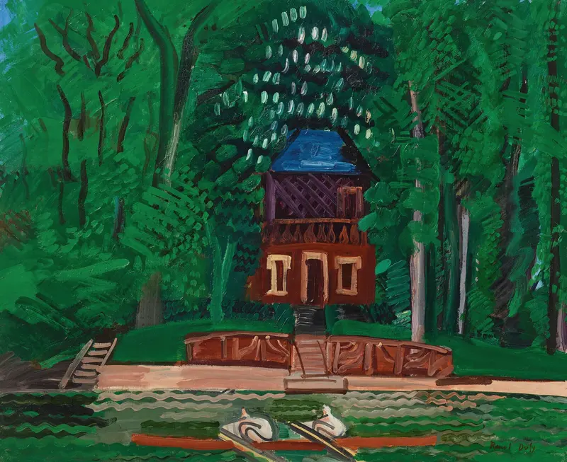 Les canotiers sur la Marne by Raoul Dufy, oil on canvas depicting colorful canoes on a river.