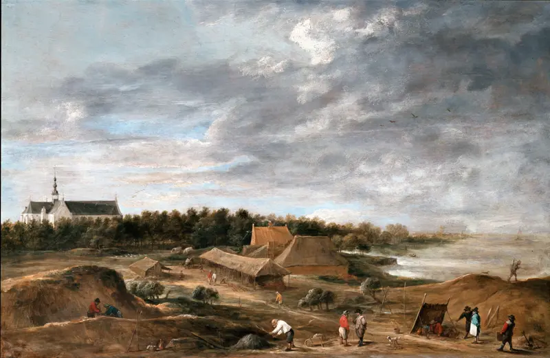 Brickmakers near Hemiksem, oil on canvas by David Teniers the Younger, depicting workers molding clay.