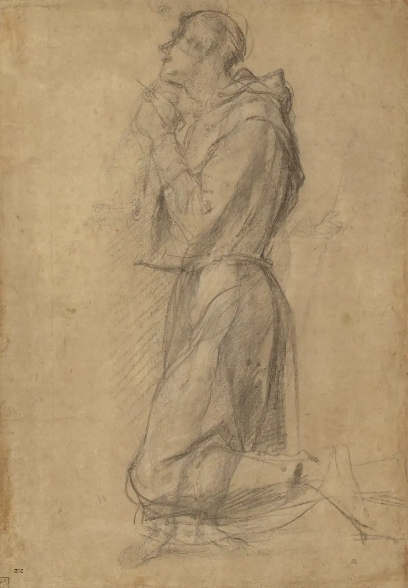A depiction of Saint Francis in contemplative pose, showcasing his humility and spiritual depth.