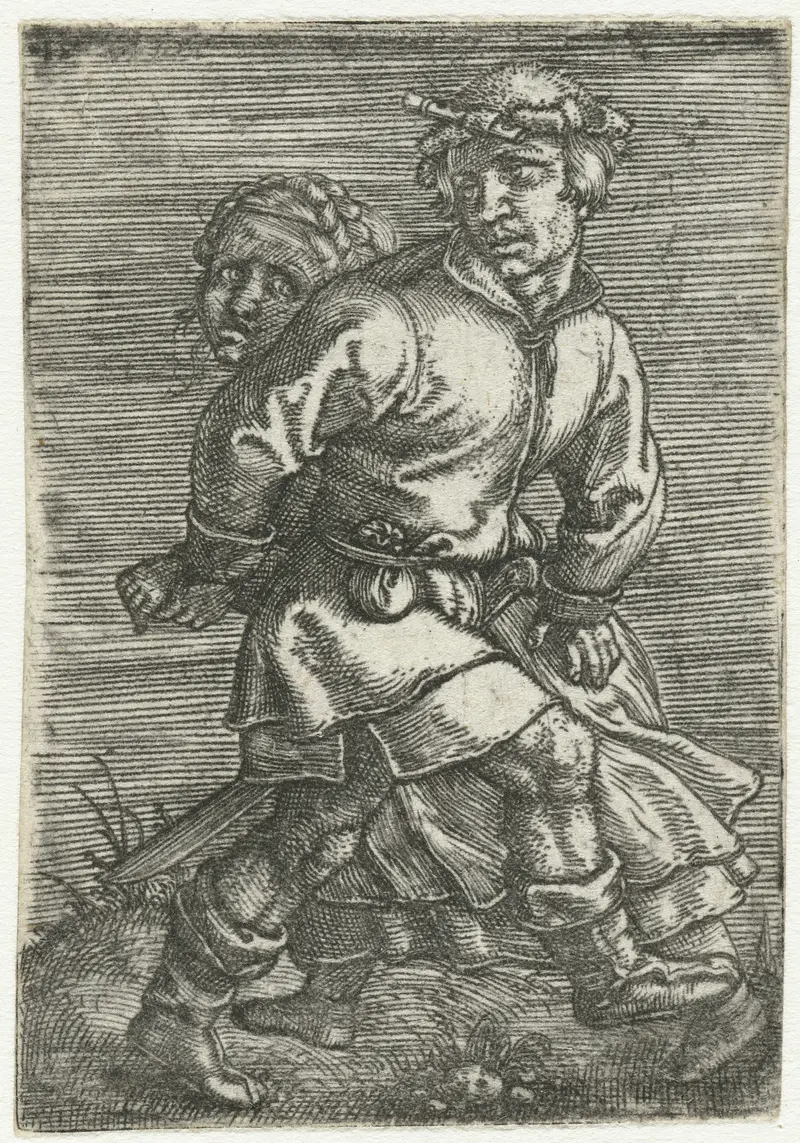 Engraving by Barthel Beham of a couple dancing in 16th-century attire
