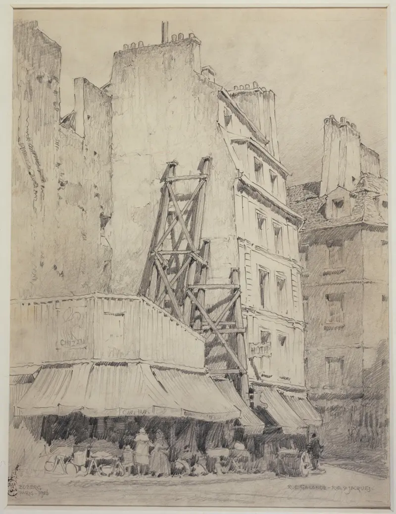 Rue Galande, rue Saint-Jacques by Ferdinand Boberg, depicting a cobbled street with soft light and shadows.