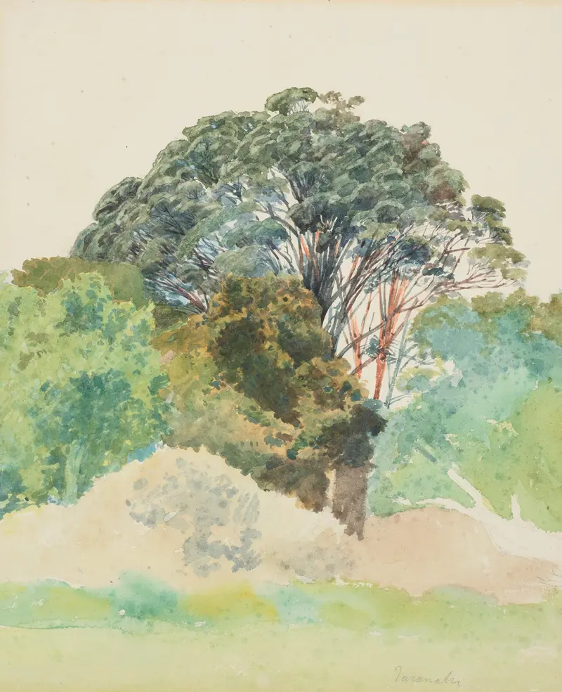 Landscape with lush greenery and mountains by James Crowe Richmond