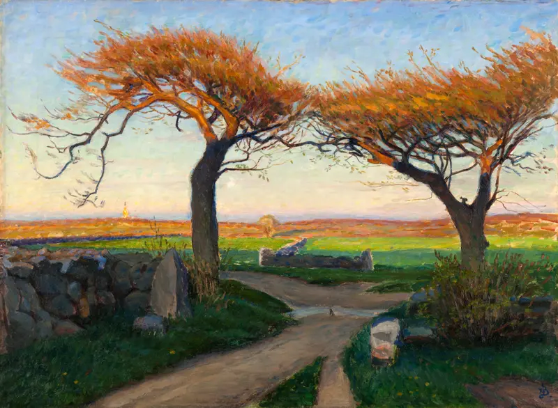 Landscape from Halland by Richard Bergh, impressionism, depicting rolling hills and a pastel sky.