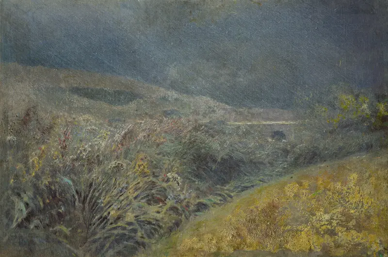 Landscape with mountains and mist by Ladislav Mednyánszky, oil painting