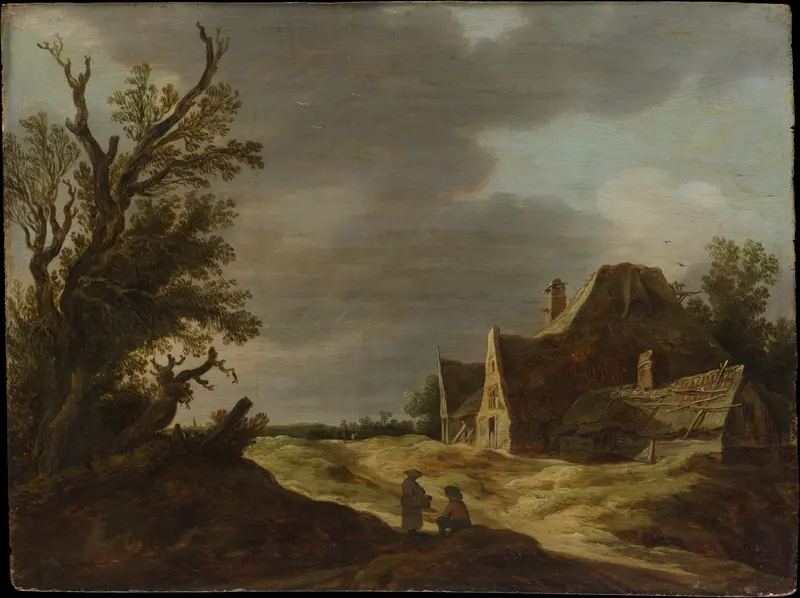 Landscape with a sandy road and farmhouse by Jan van Goyen, oil painting